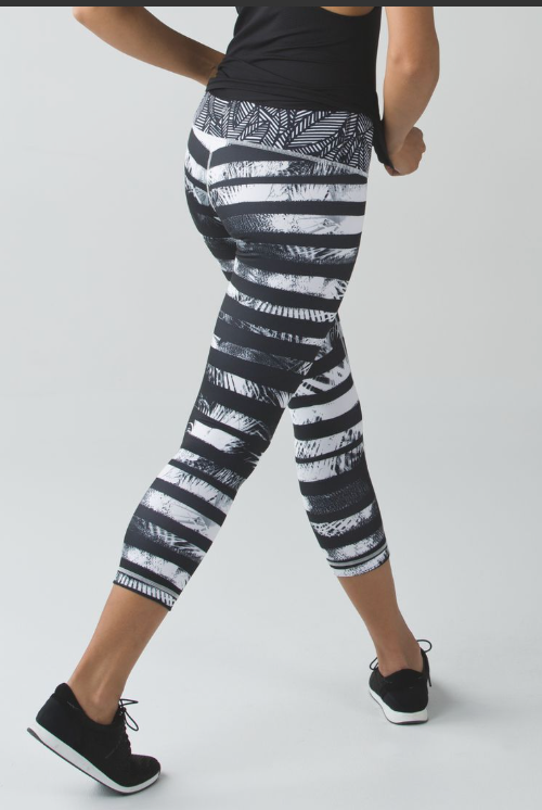 Lululemon Wunder Under Crop II Shady Palms Black White/Banana Leaf White Black/Gingham White Black Sz 6