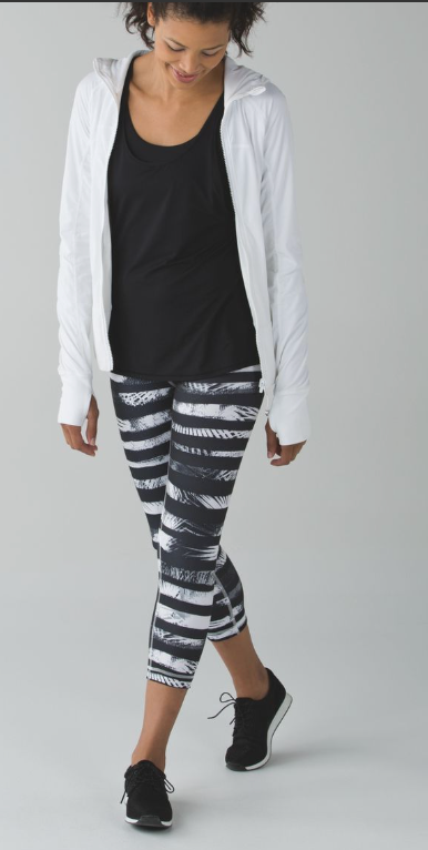 Lululemon Wunder Under Crop II Shady Palms Black White/Banana Leaf White Black/Gingham White Black Sz 6