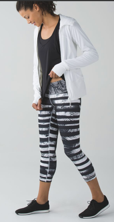 Lululemon Wunder Under Crop II Shady Palms Black White/Banana Leaf White Black/Gingham White Black Sz 6