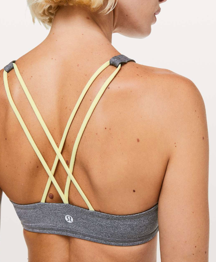 Lululemon Free To Be Sports Bra High Neck Heathered Black/Lemon Ice Sz 10