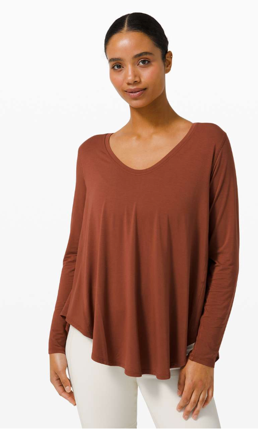 Lululemon Up for Down Time Long Sleeve Dark Terracotta Sz 6 Brand New
