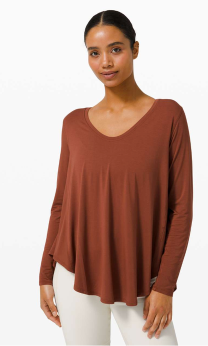 Lululemon Up for Down Time Long Sleeve Dark Terracotta Sz 6 Brand New