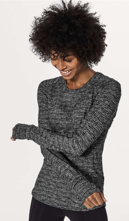 Lululemon Extra Mile Long Sleeve Running Ringspun Denim Black White 6 Brand New