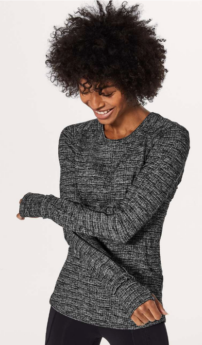 Lululemon Extra Mile Long Sleeve Running Ringspun Denim Black White 6 Brand New