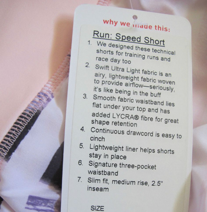 Lululemon Run: Speed Short *4-way Stretch Sunset Stripe Blush Quartz Multi/Blush Quartz/White Sz 8 Brand New