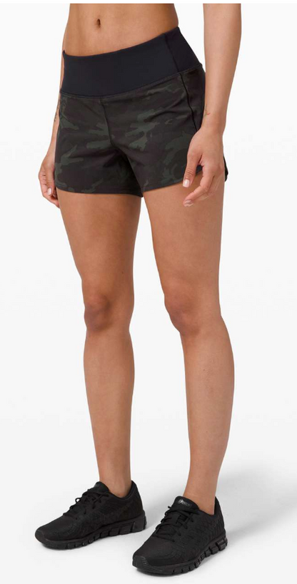 Lululemon Speed Up Short Long 4" Inseam Incognito Camo Multi Gator Green/Black Sz 8