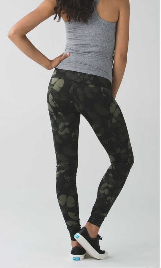Lululemon Wunder Under Pant Hi-Rise Biggie So Fly Butterfly Fatigue Green Black 31" Inseam Sz 4