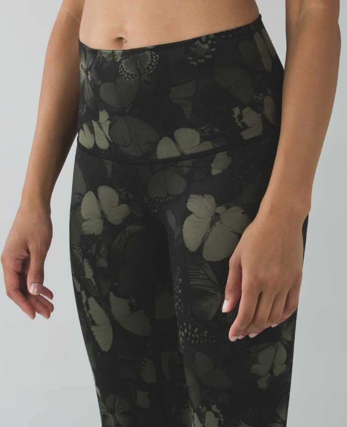 Lululemon Wunder Under Pant Hi-Rise Biggie So Fly Butterfly Fatigue Green Black 31" Inseam Sz 4