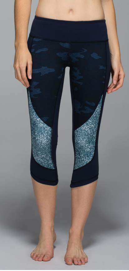 Lululemon Wunder Under Crop 20" Inseam Heathered Texture Lotus Camo Oil Slick Blue/Inkwell/Pebble Print Parfait Pink Alberta Lake Sz 10