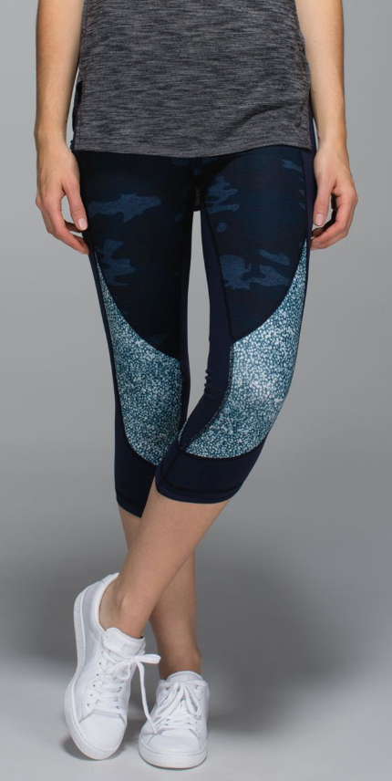 Lululemon Wunder Under Crop 20" Inseam Heathered Texture Lotus Camo Oil Slick Blue/Inkwell/Pebble Print Parfait Pink Alberta Lake Sz 10