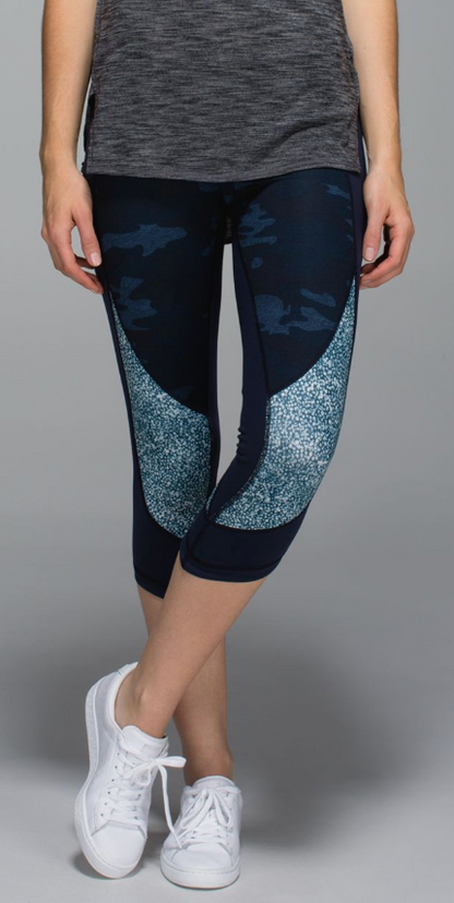 Lululemon Wunder Under Crop 20" Inseam Heathered Texture Lotus Camo Oil Slick Blue/Inkwell/Pebble Print Parfait Pink Alberta Lake Sz 10