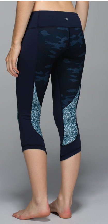 Lululemon Wunder Under Crop 20" Inseam Heathered Texture Lotus Camo Oil Slick Blue/Inkwell/Pebble Print Parfait Pink Alberta Lake Sz 10