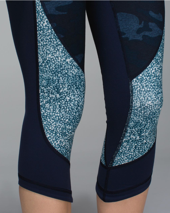 Lululemon Wunder Under Crop 20" Inseam Heathered Texture Lotus Camo Oil Slick Blue/Inkwell/Pebble Print Parfait Pink Alberta Lake Sz 10