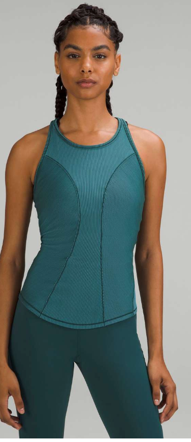 Lululemon Base Pace Two-Toned Ribbed Tank Top Green Jasper/Blue Chill Sz 8