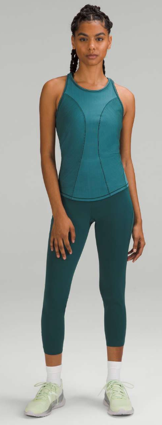 Lululemon Base Pace Two-Toned Ribbed Tank Top Green Jasper/Blue Chill Sz 8
