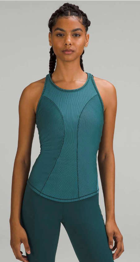 Lululemon Base Pace Two-Toned Ribbed Tank Top Green Jasper/Blue Chill Sz 8