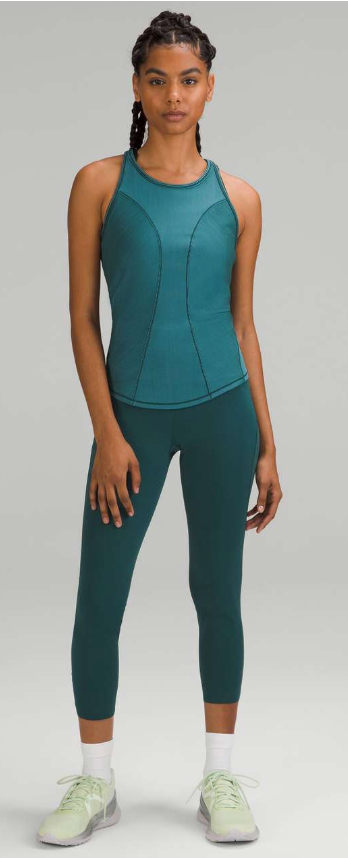 Lululemon Base Pace Two-Toned Ribbed Tank Top Green Jasper/Blue Chill Sz 8