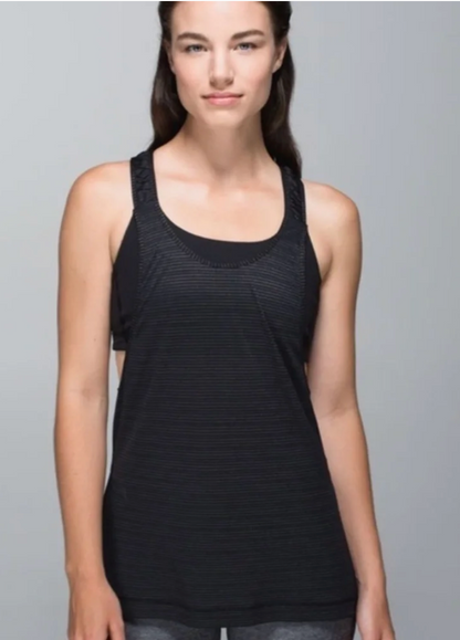 Lululemon Essential Tank Black Gold Stitching Sz 8