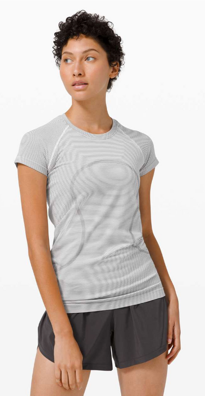 Lululemon Swiftly Tech Short Sleeve 2.0 Tempo Stripe White/Black Sz 8