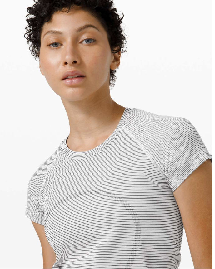 Lululemon Swiftly Tech Short Sleeve 2.0 Tempo Stripe White/Black Sz 8