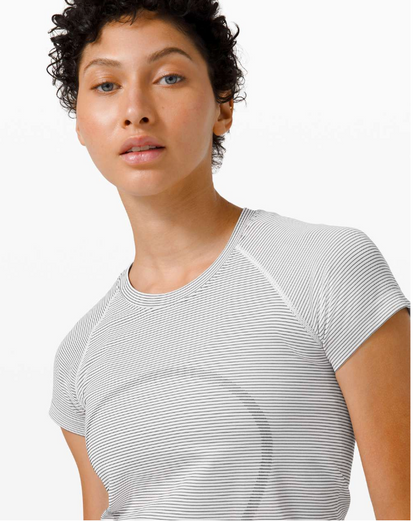 Lululemon Swiftly Tech Short Sleeve 2.0 Tempo Stripe White/Black Sz 8