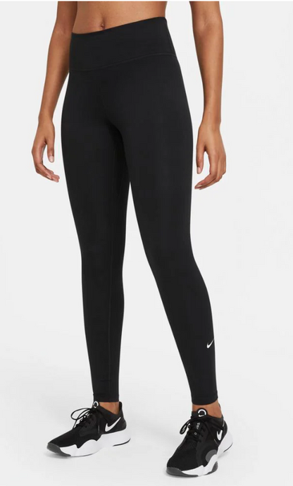 Nike Women's Dri Fit One Mid-Rise  Leggings 28" Inseam Black w/White Swoosh Size M Brand New