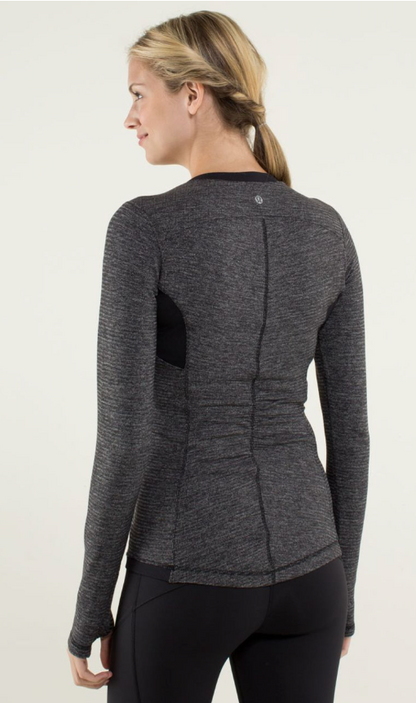 Lululemon Base Runner Long Sleeve Mini Check Pique Black Heathered Black Size 8