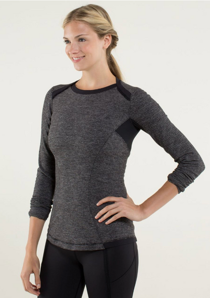 Lululemon Base Runner Long Sleeve Mini Check Pique Black Heathered Black Size 8