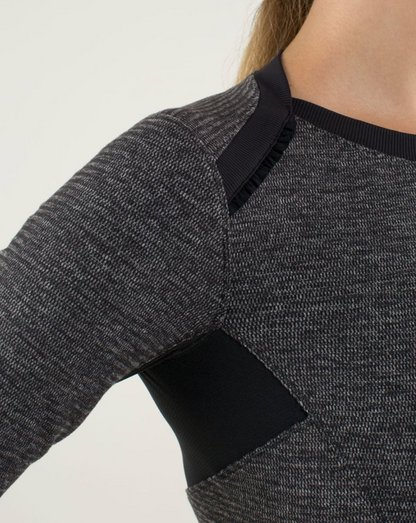 Lululemon Base Runner Long Sleeve Mini Check Pique Black Heathered Black Size 8