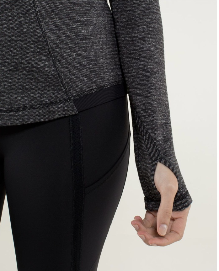Lululemon Base Runner Long Sleeve Mini Check Pique Black Heathered Black Size 8