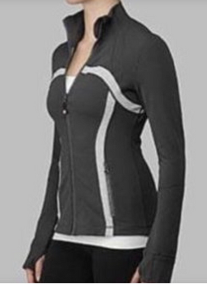 Lululemon Define Jacket W/Original Logo Hair Tie Zipper Pull Coal Grey/Heathered Coal Wee Stripe Sz 8