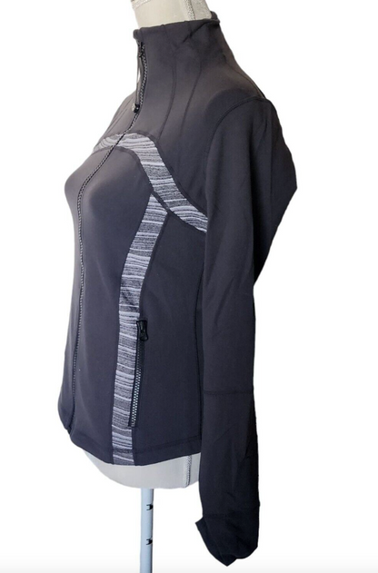 Lululemon Define Jacket W/Original Logo Hair Tie Zipper Pull Coal Grey/Heathered Coal Wee Stripe Sz 8