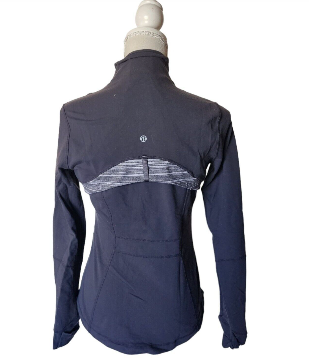 Lululemon Define Jacket W/Original Logo Hair Tie Zipper Pull Coal Grey/Heathered Coal Wee Stripe Sz 8