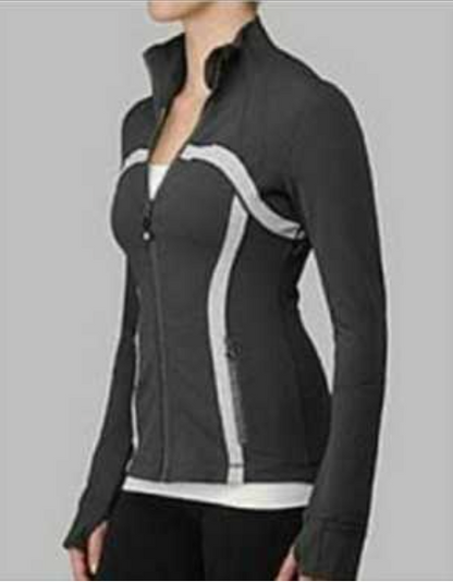Lululemon Define Jacket W/Original Logo Hair Tie Zipper Pull Coal Grey/Heathered Coal Wee Stripe Sz 8