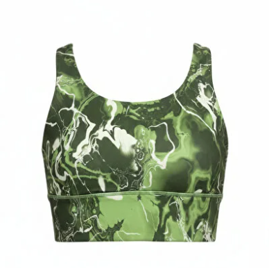 FILA Uplift High Neck Sports‎ Bra Crop Top Two Tone Green Marble Sz M Brand New