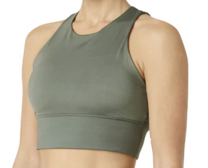 FILA Uplift High Neck Sports‎ Bra Crop Top Army Green Marble Sz M Brand New