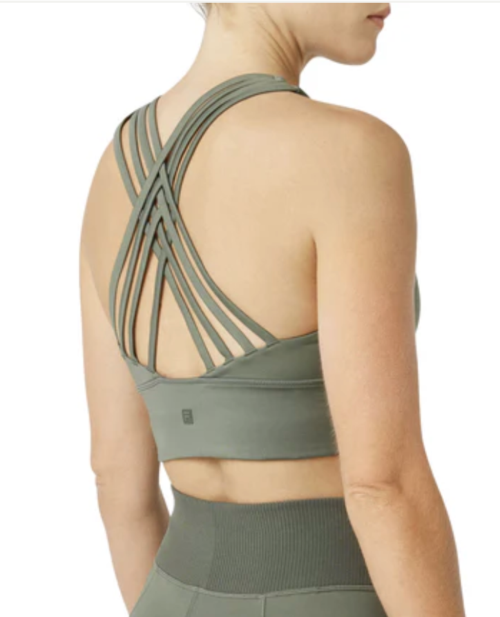 FILA Uplift High Neck Sports‎ Bra Crop Top Army Green Marble Sz M Brand New