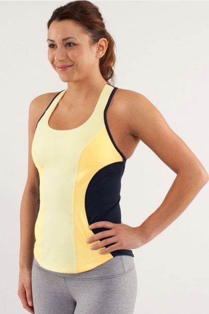 Lululemon Cardio Kick Tank Mellow Lemon/Burning Yellow/Inkwell Sz 10