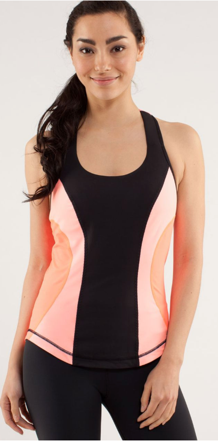 Lululemon Cardio Kick Tank Black/Bleached Coral/Pop Orange Sz 10