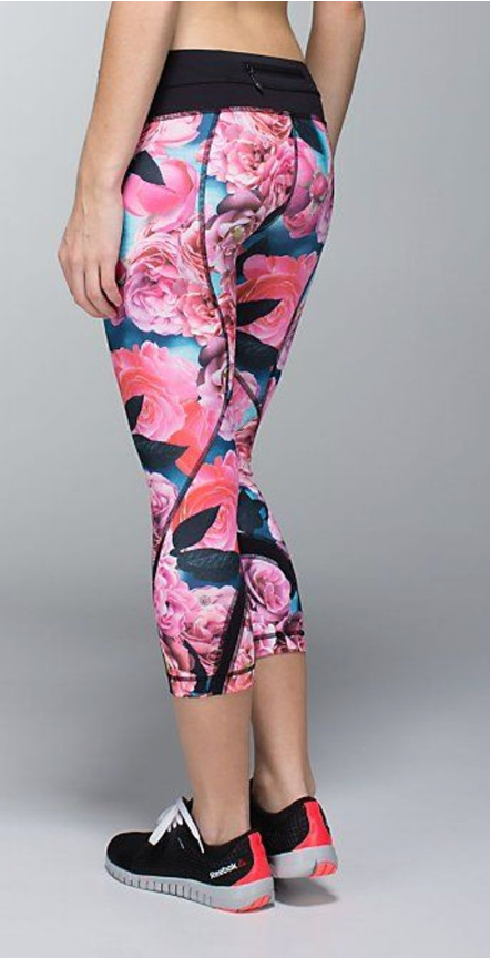 Lululemon Run Inspire Crop II 23" Inseam Secret Garden/Black Sz 6