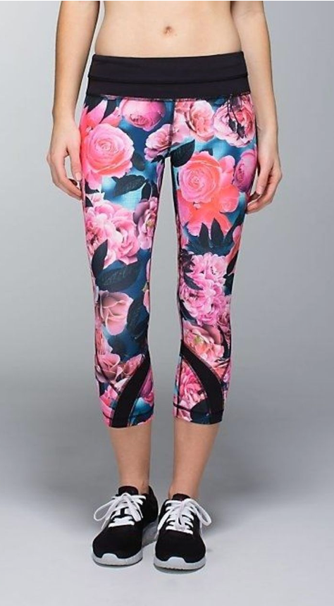 Lululemon Run Inspire Crop II 23" Inseam Secret Garden/Black Sz 6