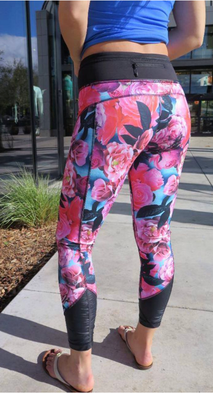 Lululemon Run Inspire Crop II 23" Inseam Secret Garden/Black Sz 6