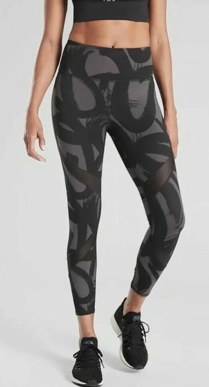 ZZ Athleta Tenacity Brush Strokes 7/8 25" Inseam Black Gray Sz S Brand New