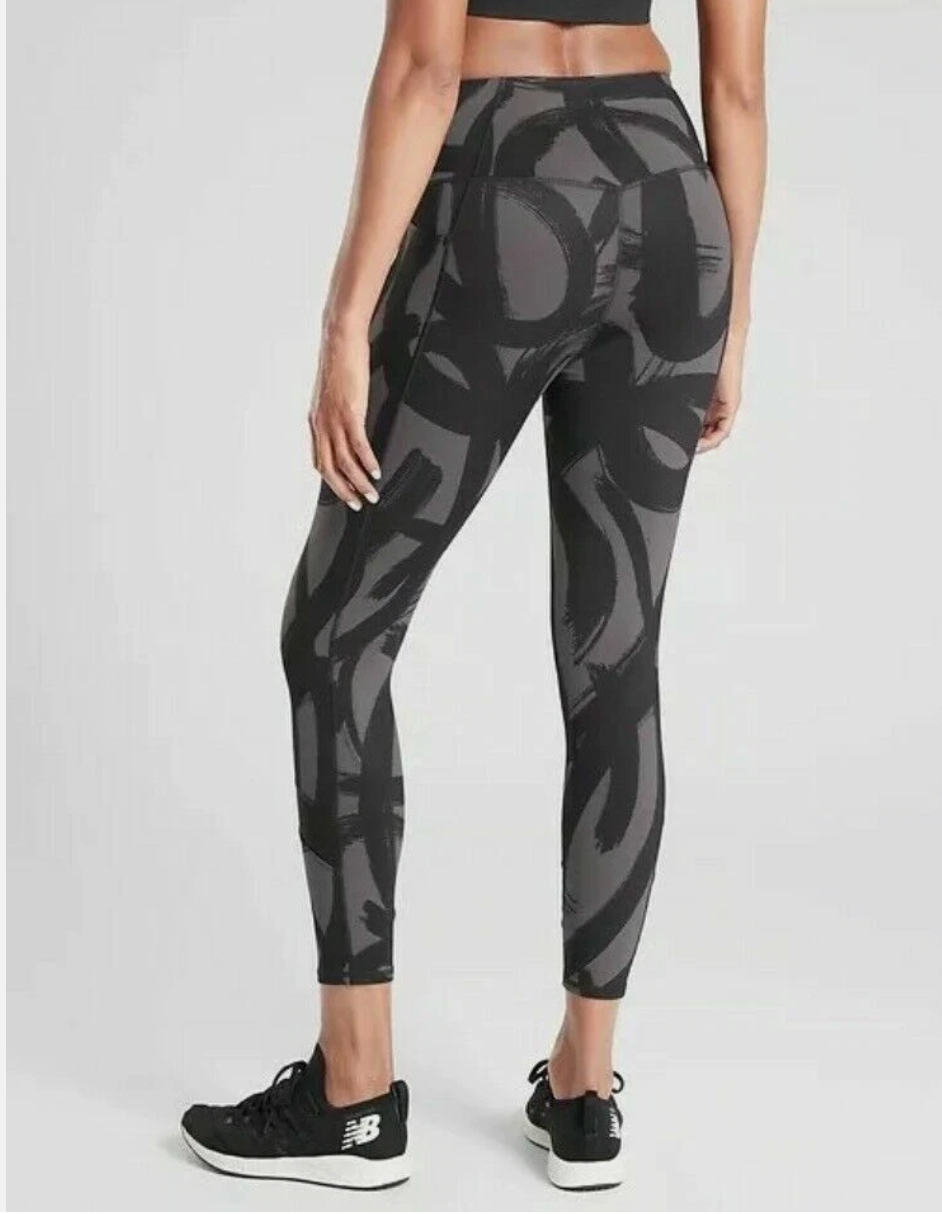 ZZ Athleta Tenacity Brush Strokes 7/8 25" Inseam Black Gray Sz S Brand New