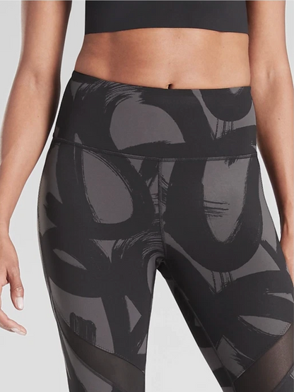 ZZ Athleta Tenacity Brush Strokes 7/8 25" Inseam Black Gray Sz S Brand New