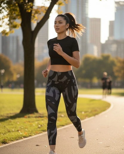 ZZ Athleta Tenacity Brush Strokes 7/8 25" Inseam Black Gray Sz S Brand New
