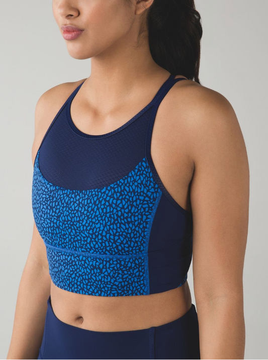 Lululemon Clip-In Long Line Sports Bra Miss Mosaic Lakeside Blue Hero Blue/Hero Blue Sz 10 Brand New