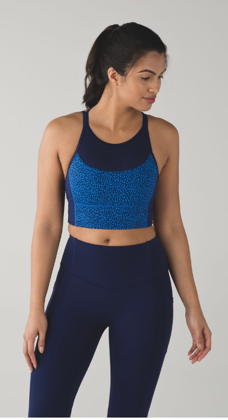 Lululemon Clip-In Long Line Sports Bra Miss Mosaic Lakeside Blue Hero Blue/Hero Blue Sz 10 Brand New