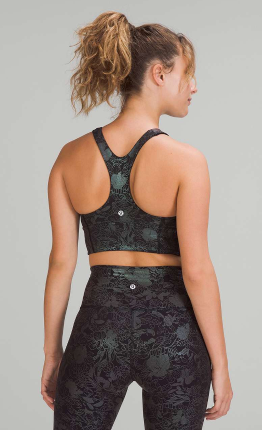 Lululemon Wunder Train Longline Bra Medium Support, C/D Cup Logo Flourish Black Iridescent Foil Sz 10 Brand New