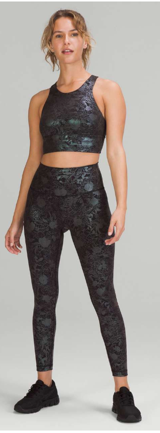 Lululemon Wunder Train Longline Bra Medium Support, C/D Cup Logo Flourish Black Iridescent Foil Sz 10 Brand New
